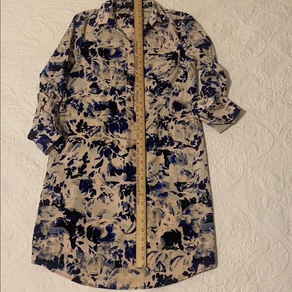 The Limited Blue and Cream Long Sleeve Floral Shirt Dress - Picture 8 of 9